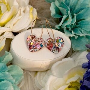 Multi Colored and Gold Sparkle Heart Hoop Earrings NEW!